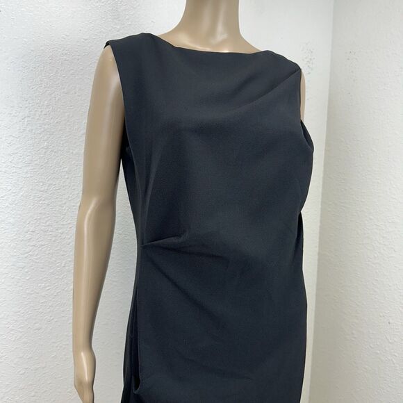 Donna Morgan Draped Front Sleeveless Sheath Dress Black V-back Size L Capsule - Picture 3 of 10